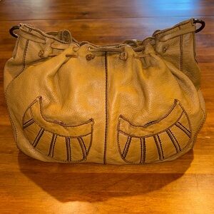 LUCKY BRAND LEATHER HOBO BOHEMIAN VIBES Carmel Pebble Leather Shoulder Bag BOHO